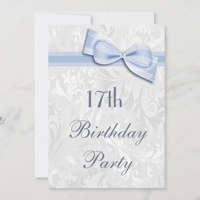 Invitation 17e anniversaire Damask et Faux Bow (Devant)