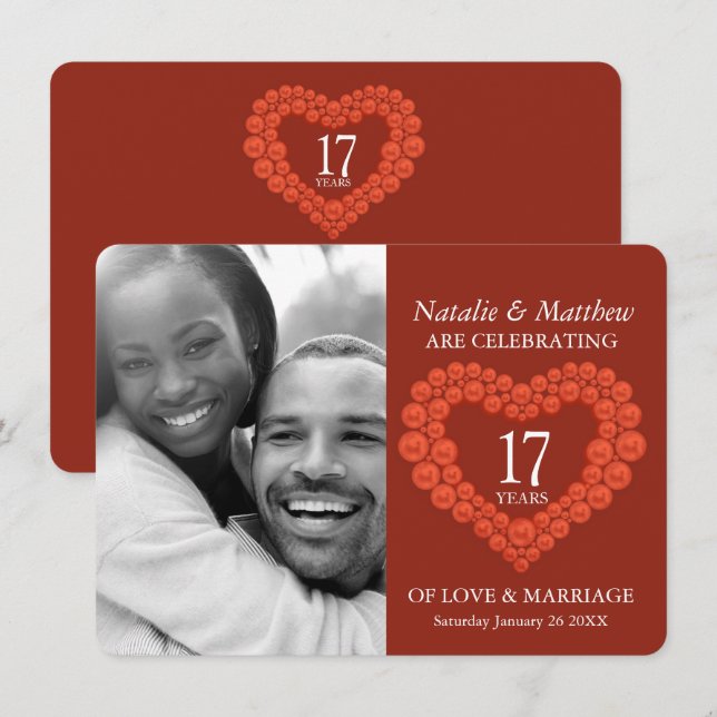 Invitation 17e anniversaire de mariage photo de cornaline (Devant / Derrière)