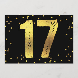 Invitation 17e anniversaire Faux Gold Foil Confetti Noir