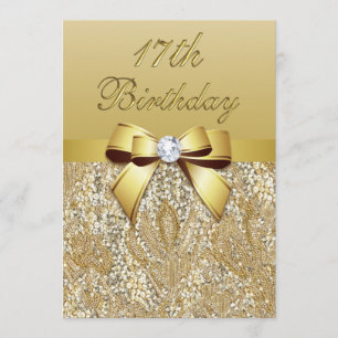 Invitation 17e anniversaire Gold Faux Sequins et Bow