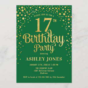 Invitation 17e anniversaire - Green & Gold