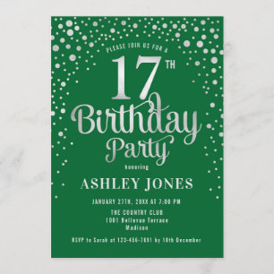 Invitation 17e anniversaire - Green & Silver