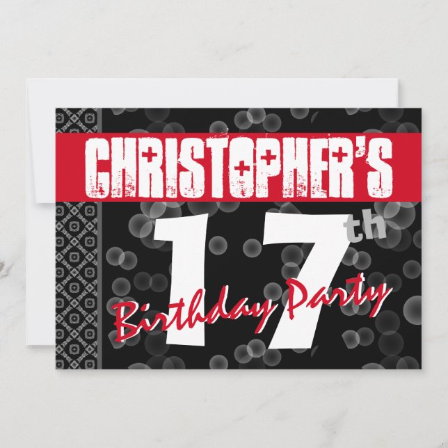 Invitation 17e anniversaire Grunge Texte pour lui A08 (Devant)