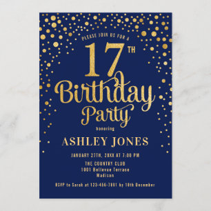 Invitation 17e anniversaire - Marine & Gold