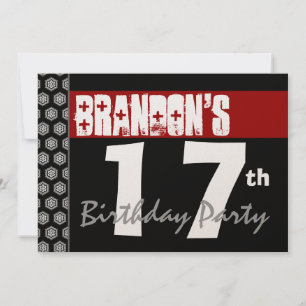 Invitation 17e anniversaire Moderne pour lui Rouge Blanc Noir