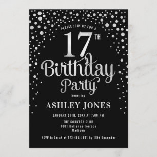 Invitation 17e fête d'anniversaire - Black & Silver