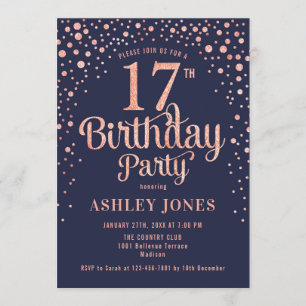 Invitation 17e fête d'anniversaire - Marine & Rose Gold