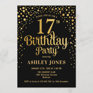 Invitation 17e fête d'anniversaire - Noir & Or
