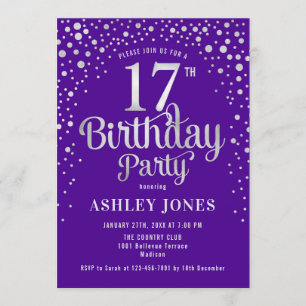 Invitation 17e fête d'anniversaire - Purple & Silver