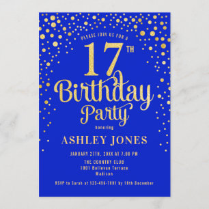 Invitation 17e fête d'anniversaire - Royal Blue & Gold