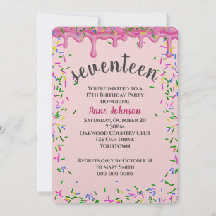 Invitation 17ème Anniversaire Pink Icing Et Sprinkles