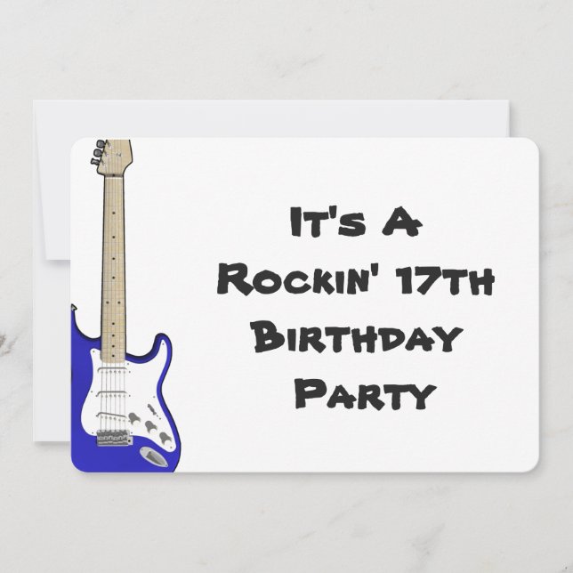 Invitation 17ème Guitare d'invitation d'anniversaire, bleue (Devant)