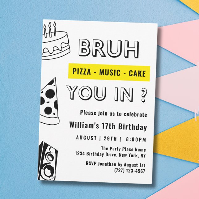 Invitation 17th Bruh, Toi dans Anniversaire Ado Garçon Drôle (Créateur téléchargé)