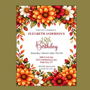Invitation 18 ans Fleur de Dahlia d'Automne