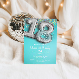 Invitation 18 ans paillettes bleu sarcelle