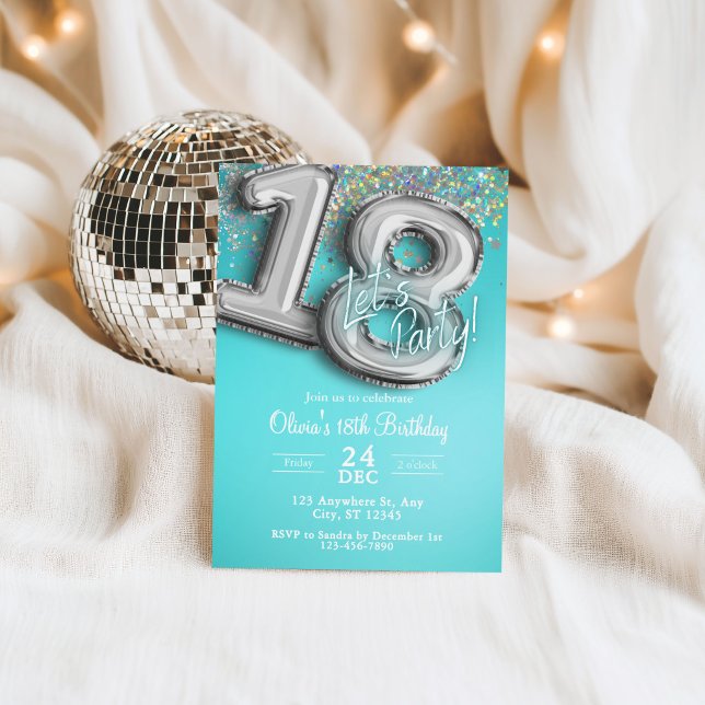 Invitation 18 ans paillettes bleu sarcelle (Créateur téléchargé)