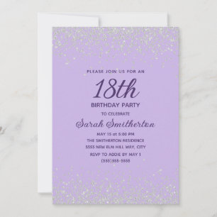 Invitation 18 ans Paillettes Diamant Argent Lavand