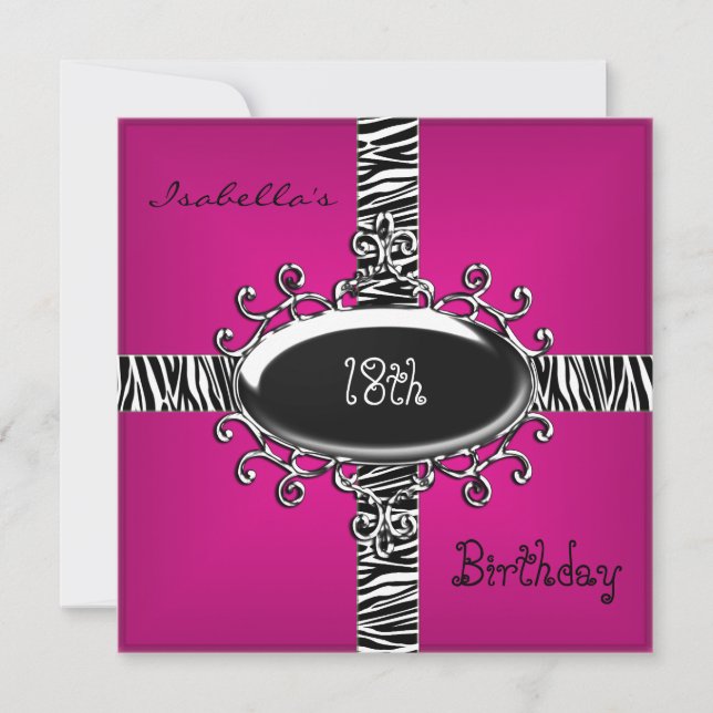 Invitation 18e anniversaire Ado animal rose sauvage noir 4 (Devant)