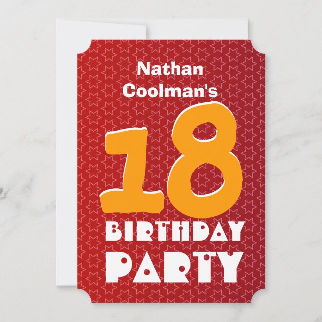 Invitation 18e anniversaire Ado moderne Red Gold Stars V06A31 (Devant)