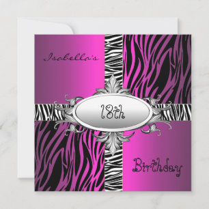 Invitation 18e anniversaire Ado Zebra Wild Pink Animal Noir
