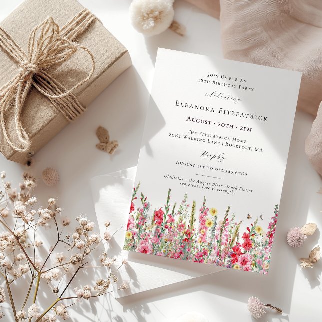 Invitation 18e anniversaire Août Mois de naissance Fleur Glad (Créateur téléchargé)