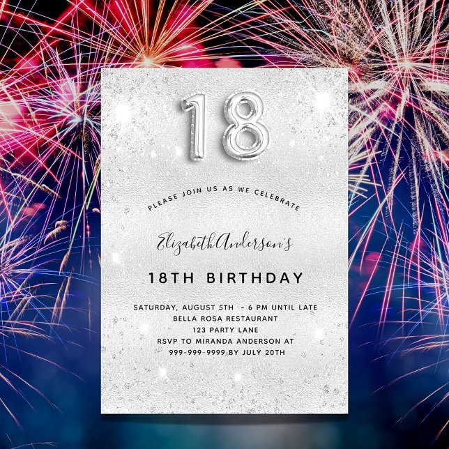 Invitation 18e anniversaire argent parties scintillant luxe (Créateur téléchargé)