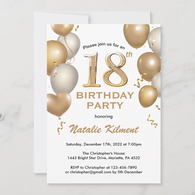 Invitation 18e anniversaire Ballons de Parties scintillant bl (Devant)