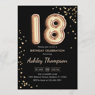 Invitation 18e anniversaire - Ballons d'or Noir