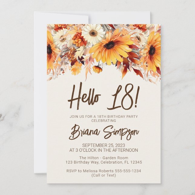 Invitation 18e anniversaire Beige Fall Floral (Devant)