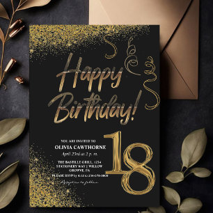 Invitation 18e anniversaire Black & Gold Parties scintillant 