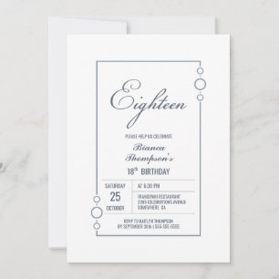Invitation 18e anniversaire Blanc avec Gris Frame Party