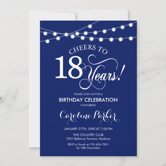 Invitation 18e anniversaire - Bleu bleu marine (Devant)