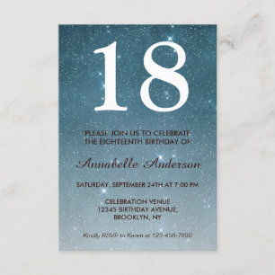 Invitation 18e anniversaire Bleu Minuit Nuit Sky Star Étincel