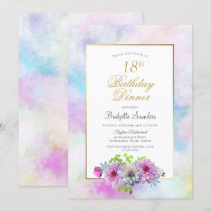Invitation 18e anniversaire Blue rose Floral Pastel Dîner