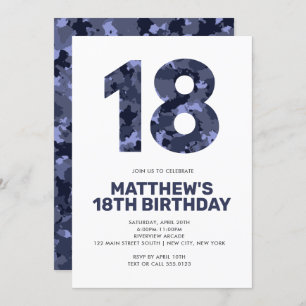 Invitation 18E Anniversaire, Camo Bleu Ado personnalisé