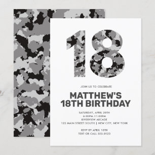 Invitation 18E Anniversaire, Camo gris Ado personnalisé