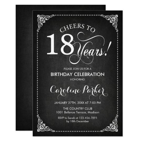 Invitation 18e Anniversaire Chalkboard White Zazzle Fr