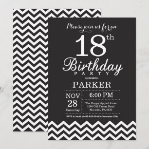 Invitation 18e anniversaire Chevron noir et blanc
