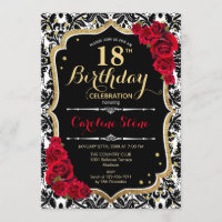 18e anniversaire - Damask Black Gold Red Roses