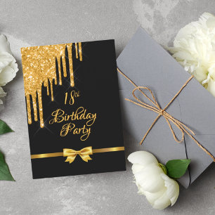 Invitation 18e anniversaire de fête noir or arc parties scint