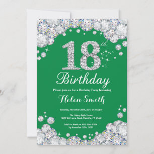 Invitation 18e anniversaire Diamant vert et argent