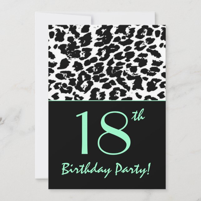 Invitation 18e anniversaire Empreinte de léopard Black White  (Devant)