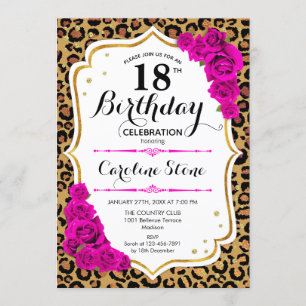 Invitation 18e anniversaire - Empreinte de léopard d'or rose