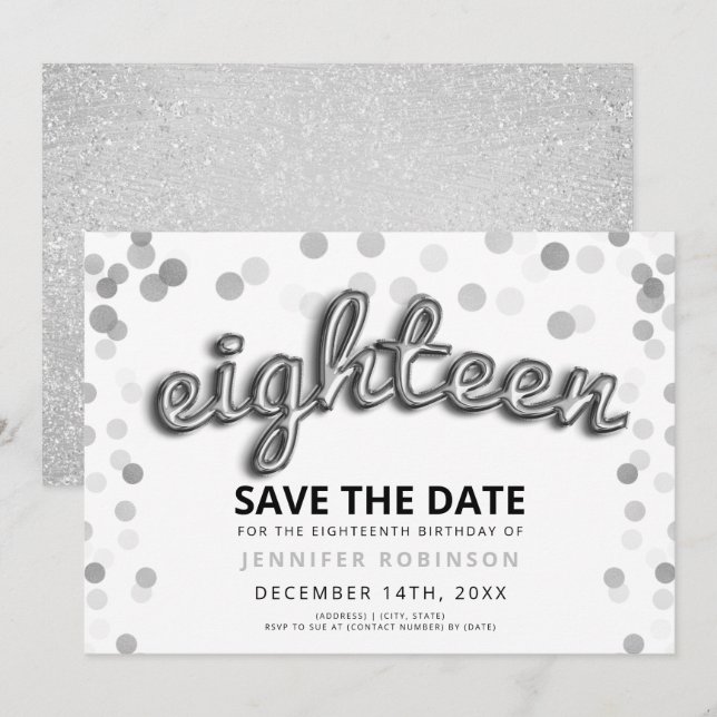Invitation 18e anniversaire Enregistrer la date Parties scint (Devant / Derrière)