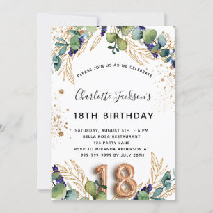 Invitation 18e anniversaire eucalyptus parties scintillant ve