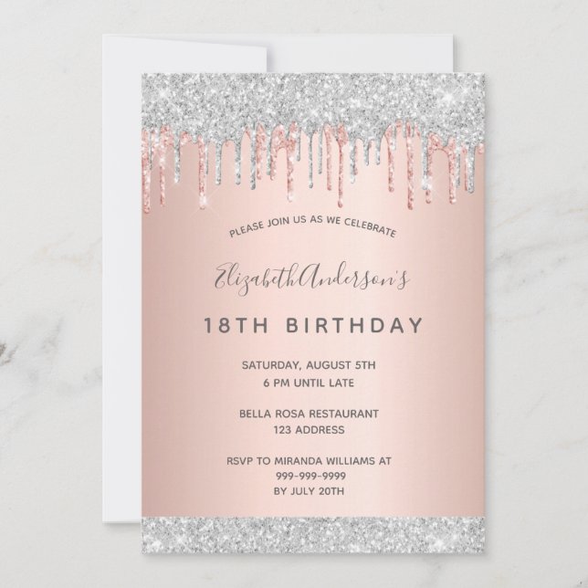 Invitation 18e anniversaire fête argent parties scintillant r (Devant)