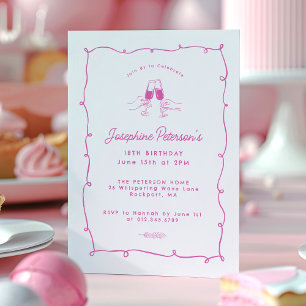 Invitation 18e Anniversaire Fête Doodle Whimsical Rose