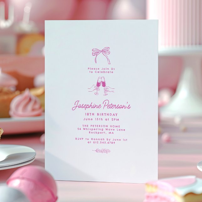 Invitation 18e Anniversaire Fête Pink Whimsical Dainty Doodle (Créateur téléchargé)