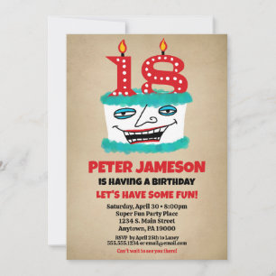 Invitation 18e anniversaire Funny Cake Mens Décont
