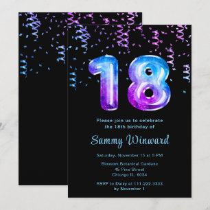Invitation 18e anniversaire Galaxy Balloons avec Confetti